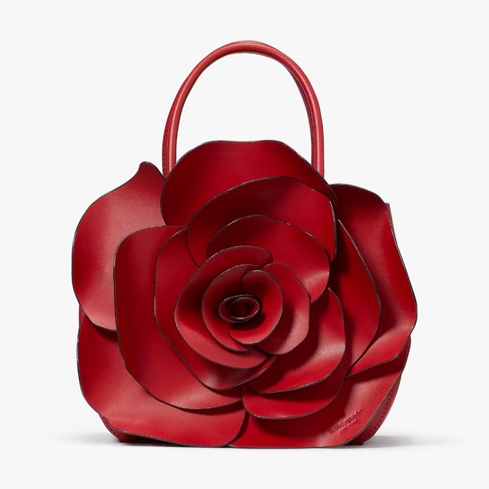 Kate Spade 3D Flora Rose Red Leather Handbag with Crossbody Strap